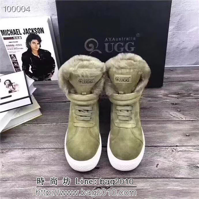 UGG 2018澳洲本土AXA 蝸牛外牛皮+澳洲羊毛雪地靴軍綠色 QZS2624